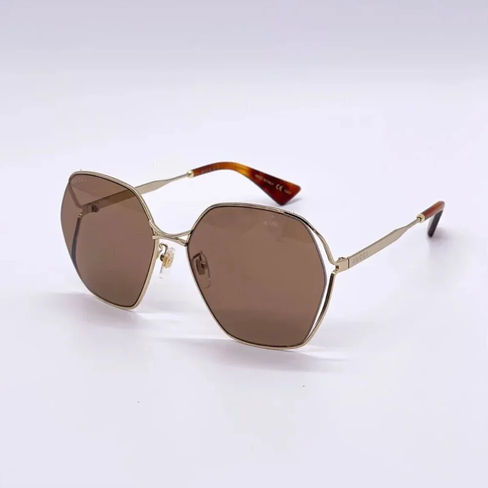 NWT Gucci GG0818SA-002 Gold Square 63mm Sunglasses